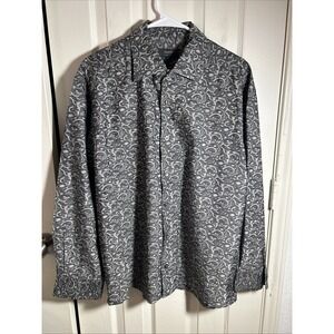 Zanella Men's XL Shirt Taupe Black Gray Paisley Cotton/Silk Blend Made in Italy